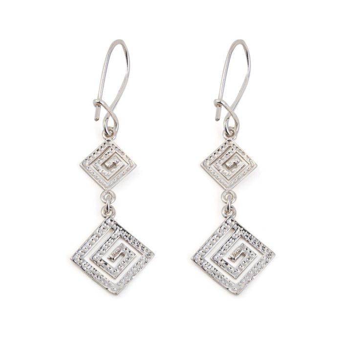 Double Greek Key Drop Earrings – 925 Sterling Silver - Image 3