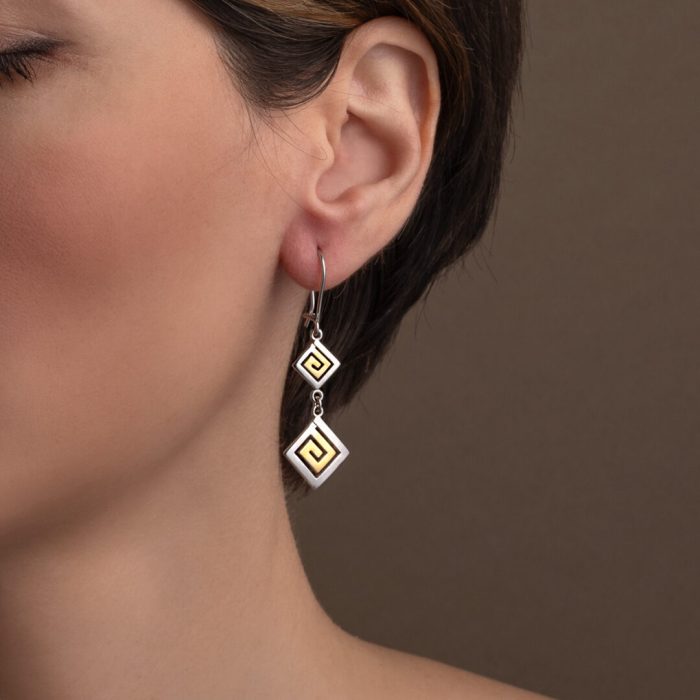 Double Greek Key Drop Earrings – 925 Sterling Silver - Image 2