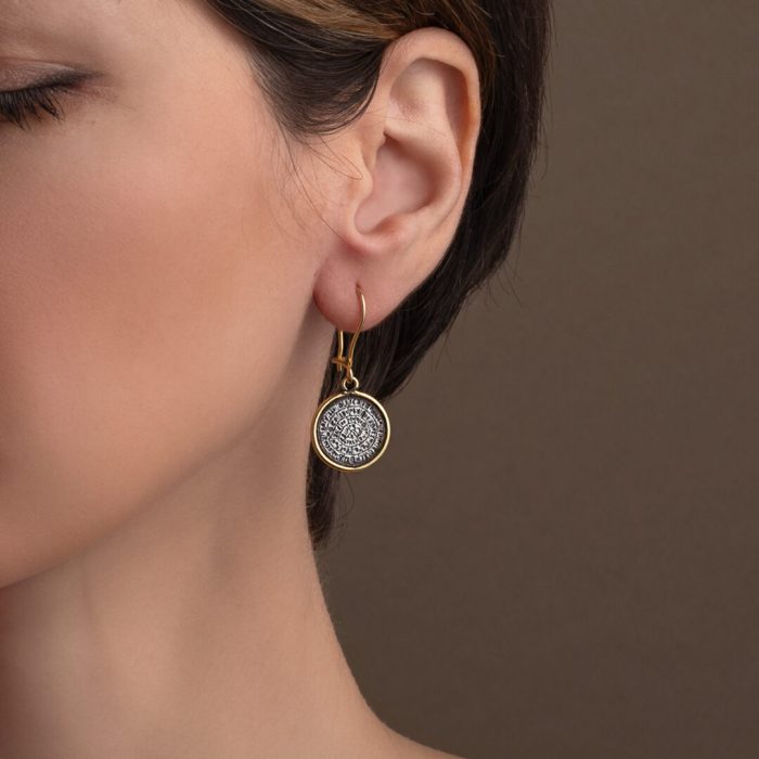 Phaistos Disc Dangle Earrings – Sterling Silver and Gold Plated - Image 2