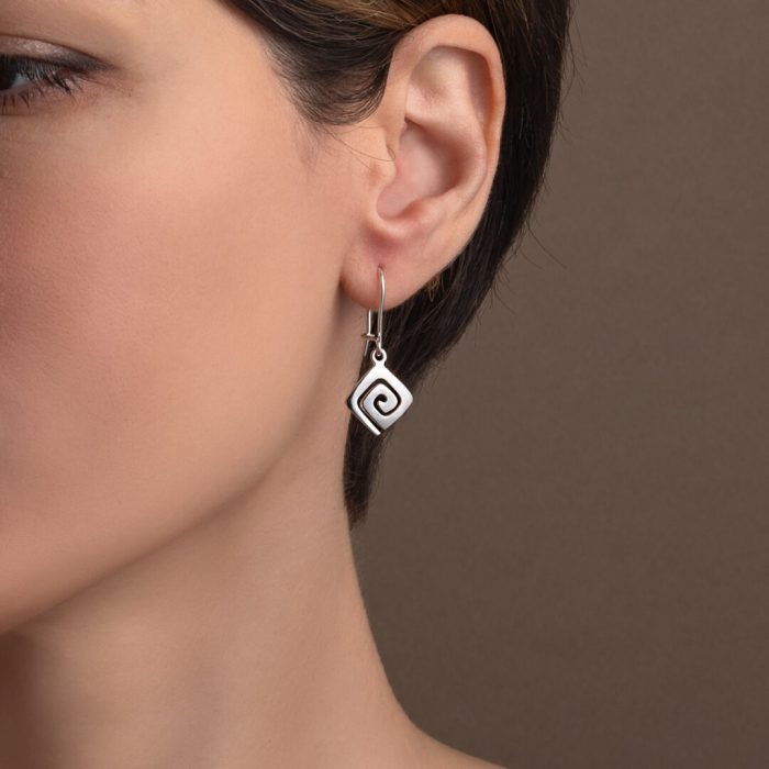 Greek Key Drop Earrings – 925 Sterling Silver - Image 2