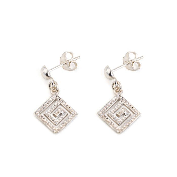 Greek Key Drop Earrings – Sterling Silver - Image 3