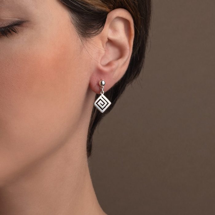 Greek Key Drop Earrings – Sterling Silver - Image 2