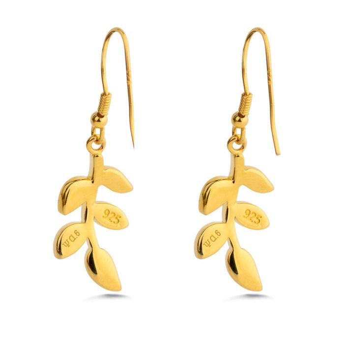 Olive Leaf Opal Earrings - Sterling Silver and Gold Plated - Image 3