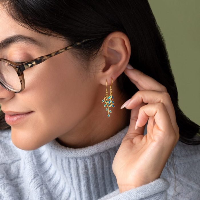 Olive Leaf Opal Earrings - Sterling Silver and Gold Plated - Image 4