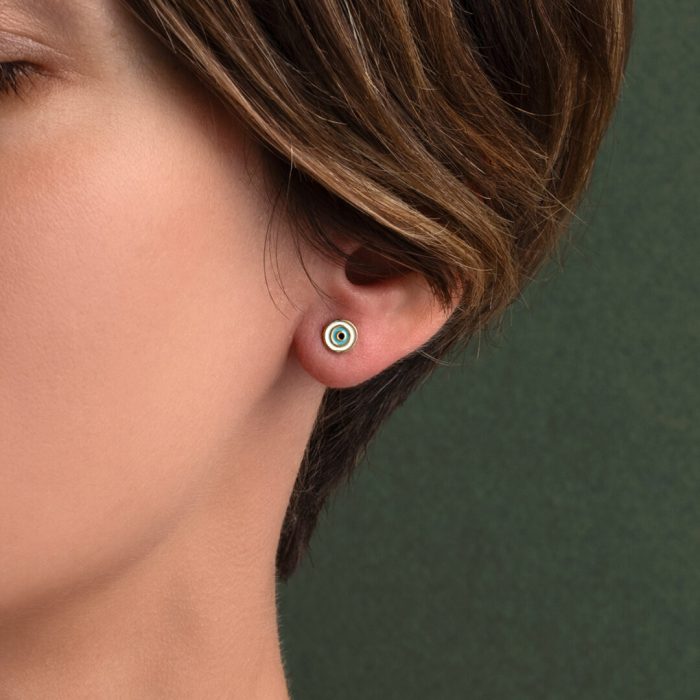 Tiny Evil Eye Stud Earrings - Sterling Silver and Gold Plated - Image 2