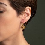 Rhombus Byzantine Earrings with Zircon - Sterling Silver and Gold Plated - Image 2