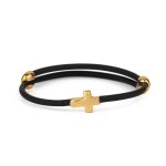 Cross Black Caoutchouc Bracelet  – 925 Sterling Silver and Gold Plated