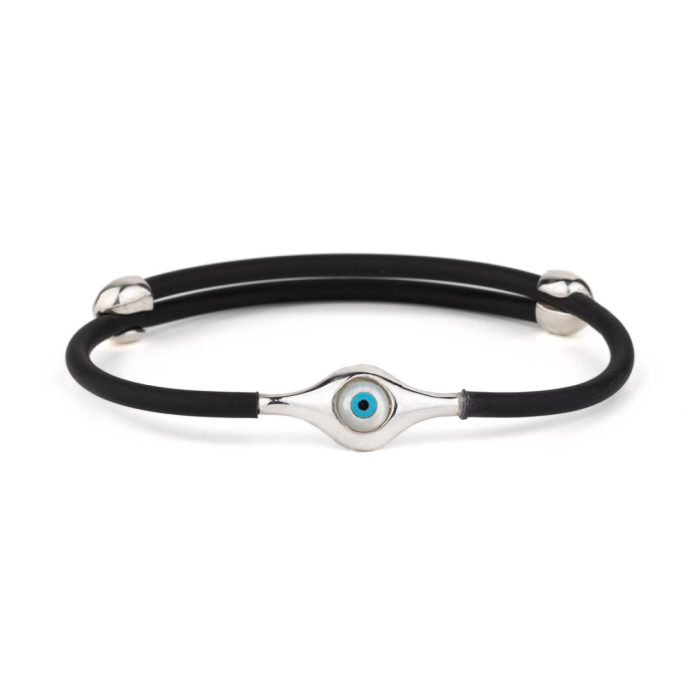 Round Evil Eye Caoutchouc Bracelet – 925 Sterling Silver - Image 1