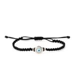 Round Fildisi Eye Black Macrame Bracelet – 925 Sterling Silver