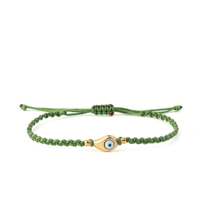 Βραχιόλι Πράσινο Ματάκι Macrame - Ασήμι 925 Επιχρυσωμένο - Image 1