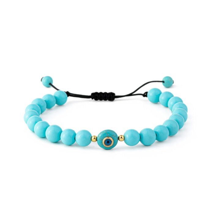 Evil Eye Macrame Bracelet with Turquoise – 925 Sterling Silver and Gold Plated - Image 1