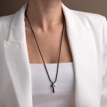 Black Cord Cross Necklace – Sterling Silver - Image 2