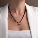 Black Cord Mati Necklace – Sterling Silver and Gold plated - Image 2