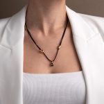 Black Cord Mataki Necklace – Sterling Silver and Gold plated - Image 2