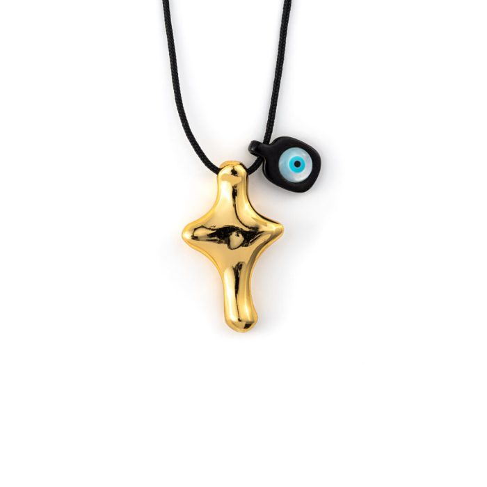 Sterling Silver Gold Plated Cross Necklace with Eye - Image 1