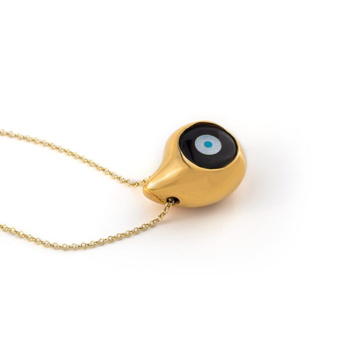 Sterling Silver Gold Plated Tear Drop - Evil Eye Necklace - Image 2