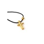 Black Cord Necklace - Sterling Silver Gold Plated Cross Evil Eye - Image 2