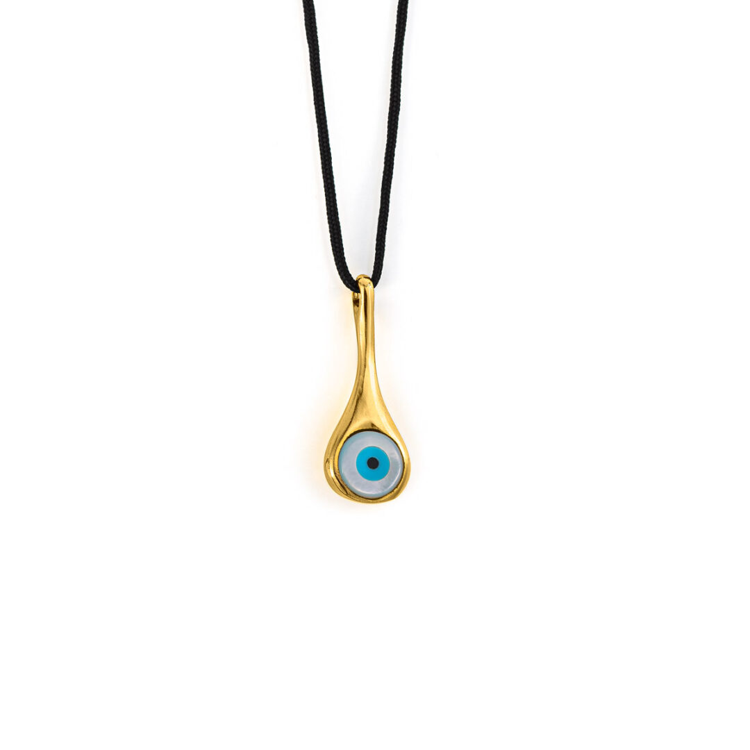 MO-NE-Ko175 Black Cord Drop Eye Necklace - Sterling Silver and Gold plated - Image 1