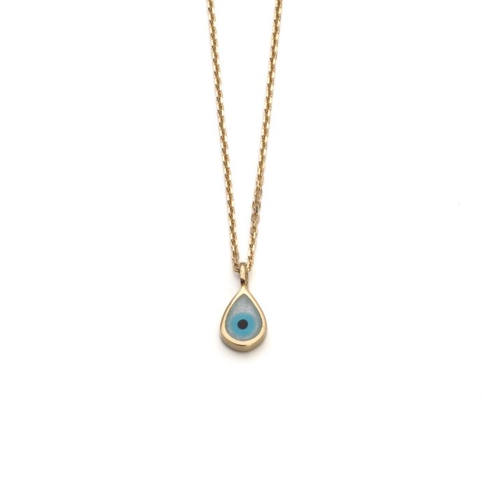 Tear Drop Eye Necklace with Enamel - 14k Gold - Image 1