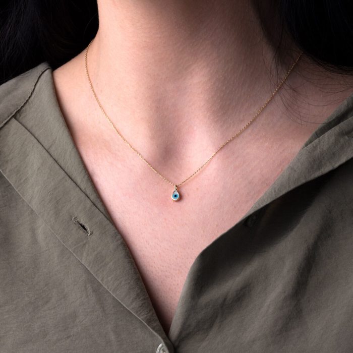 Tear Drop Eye Necklace with Enamel - 14k Gold - Image 2