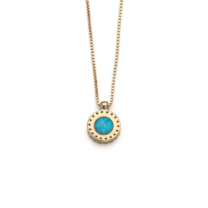 Blue Opal Necklace with Zircon - 14k Gold - Image 3