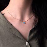 Blue Opal Necklace with Zircon - 14k Gold - Image 2