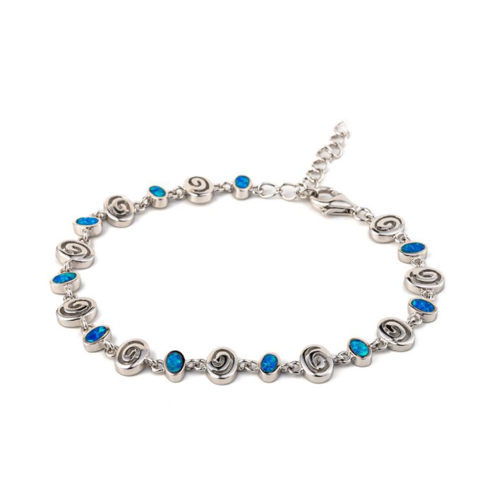 Spiral Bracelet - 925 Sterling Silver with Opal - Image 1