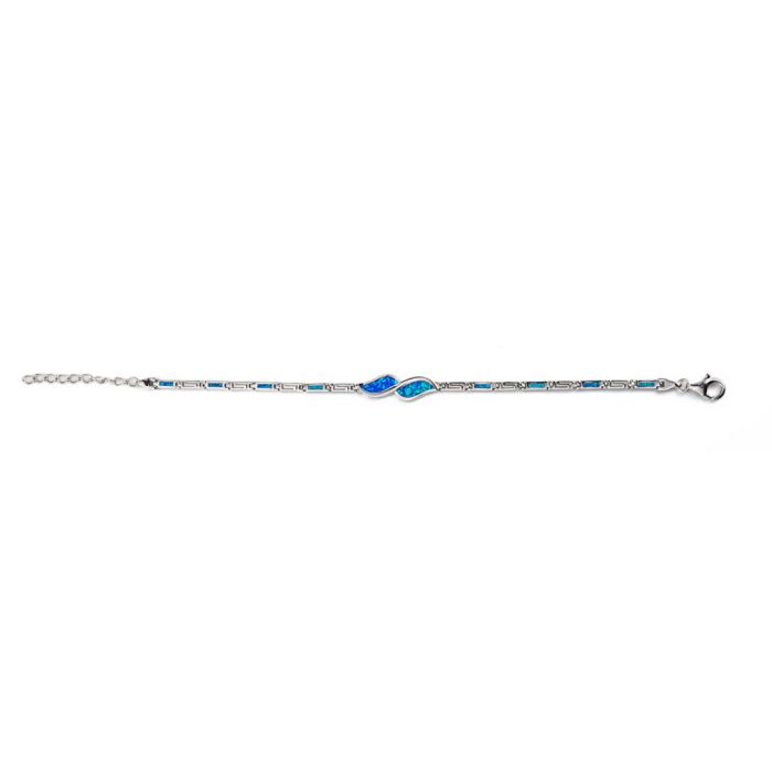 Olive Leaf Link Bracelet - 925 Sterling Silver with Blue Opal - Image 2