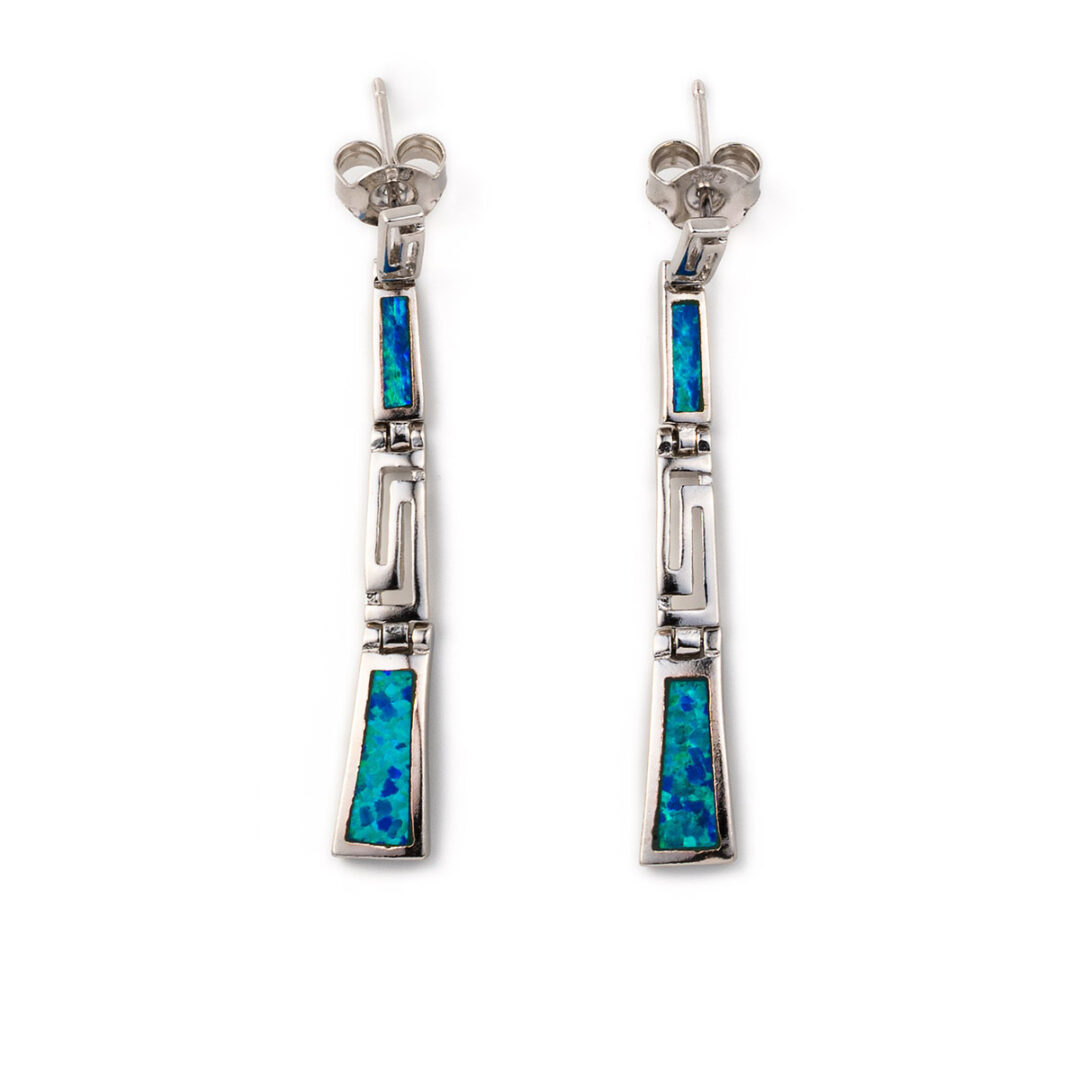 OP-E-04768003_1 Blue Opal Dangle Earrings with Greek Key design - Image 1