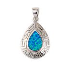 greek key blue opal silver pendant