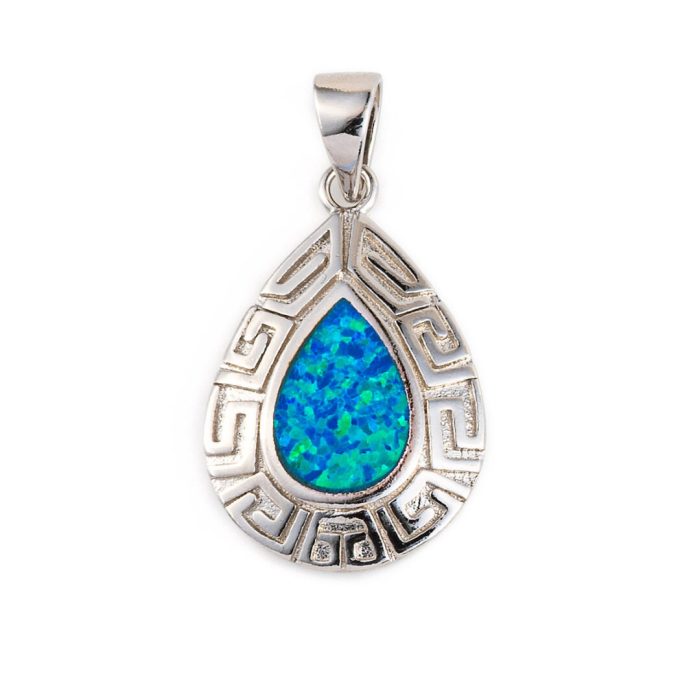 greek key blue opal silver pendant - Image 1