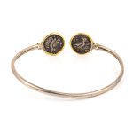 Double Goddess Athena Coin Hinge Bracelet – 14K Gold and Sterling Silver - Image 3