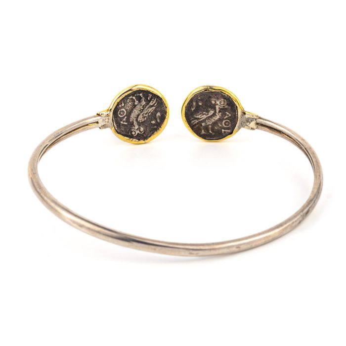 Double Goddess Athena Coin Hinge Bracelet – 14K Gold and Sterling Silver - Image 3