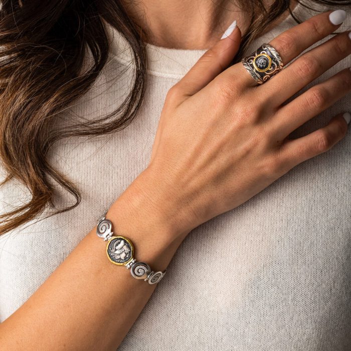 Athena Coin Link Bracelet – 14K Gold and 925 Sterling Silver - Image 2