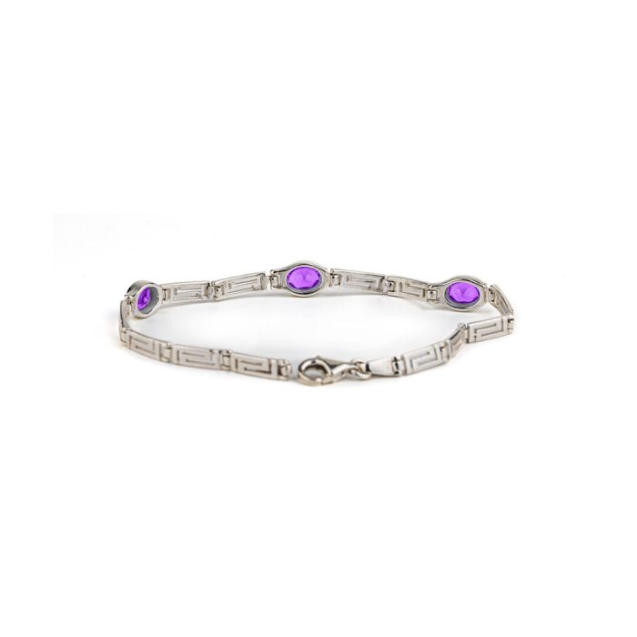 Greek Key Link Bracelet with Blue Zircon – 925 Sterling Silver - Image 4