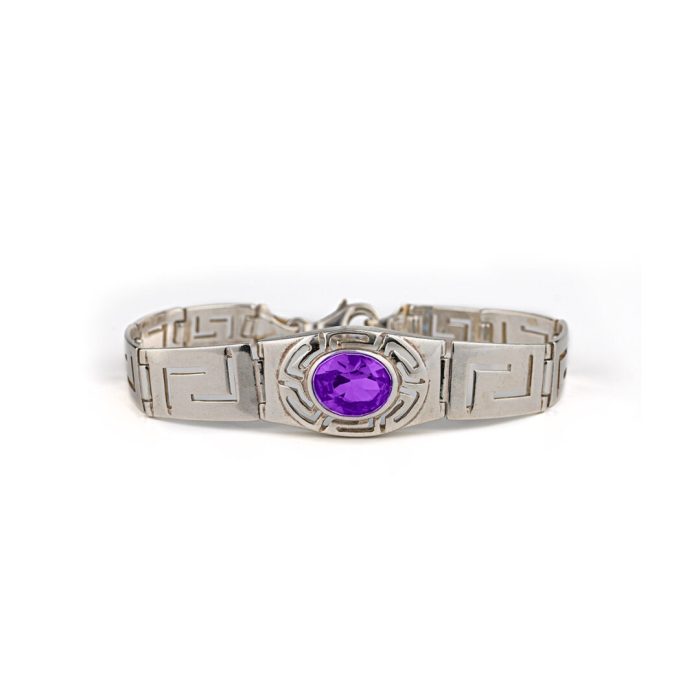 Greek Key Meander Bracelet with Zircon – 925 Sterling Silver - Image 3