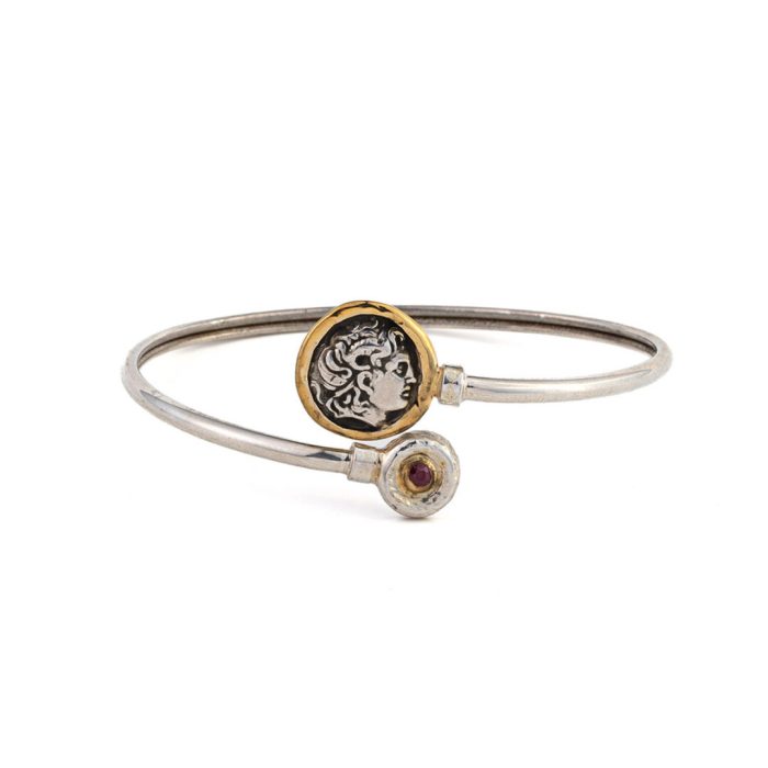 Alexander the Great Coin Bracelet Hinge Ruby Bracelet – 14K Gold and 925 Sterling Silver - Image 1