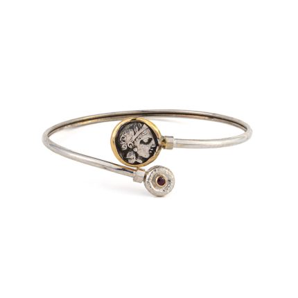 Goddess Athena Coin Hinge Ruby Bracelet – 14K Gold and 925 Sterling Silver