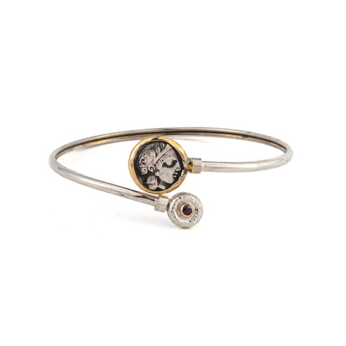 Goddess Athena Coin Hinge Ruby Bracelet – 14K Gold and 925 Sterling Silver - Image 1
