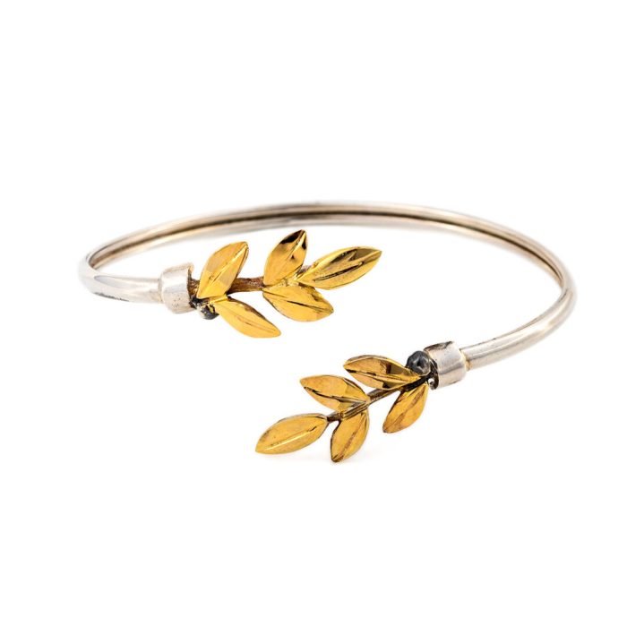 Olive Leaves Hinge Bracelet - 14K Gold and 925 Sterling Silver - Image 1