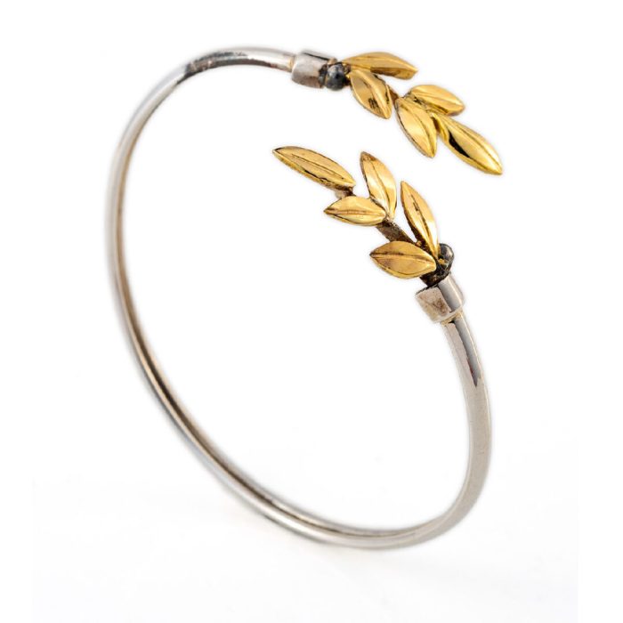 Olive Leaves Hinge Bracelet - 14K Gold and 925 Sterling Silver - Image 2