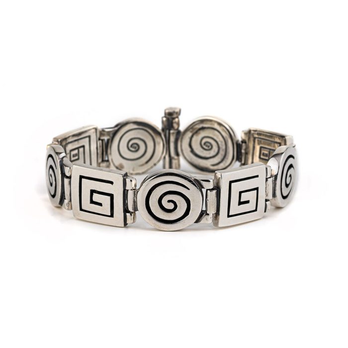 Greek Key Spiral Link Bracelet – 925 Sterling Silver - Image 1