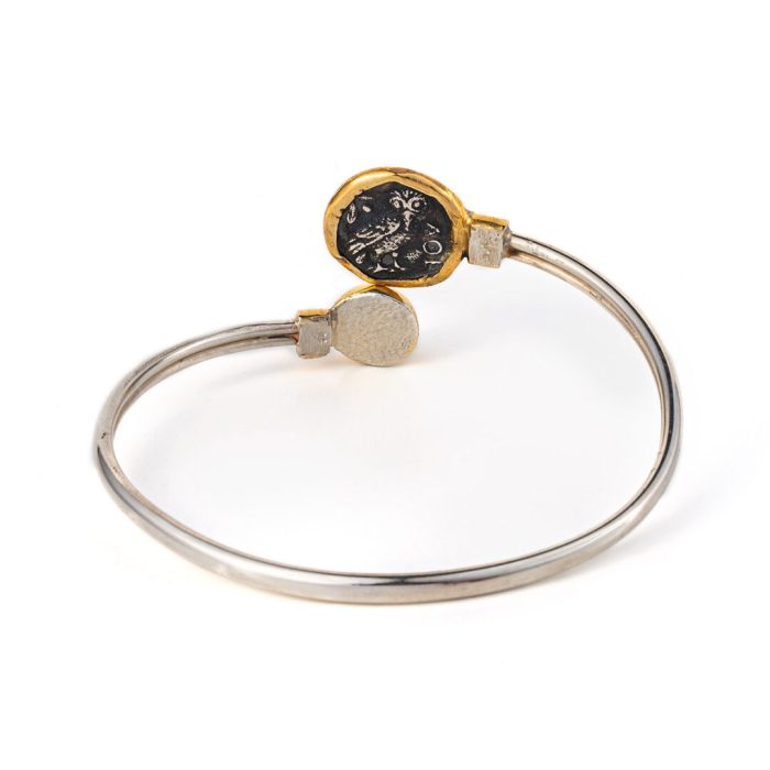 Goddess Athena Coin Hinge Bracelet – 14K Gold and Sterling Silver - Image 4