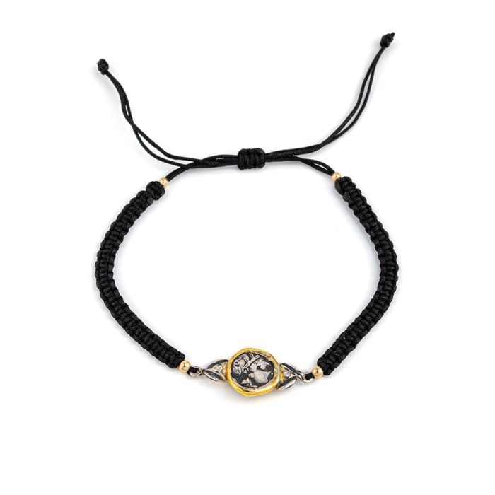 Goddess Athena Coin Macrame Bracelet – 14K Gold and 925 Sterling Silver - Image 1