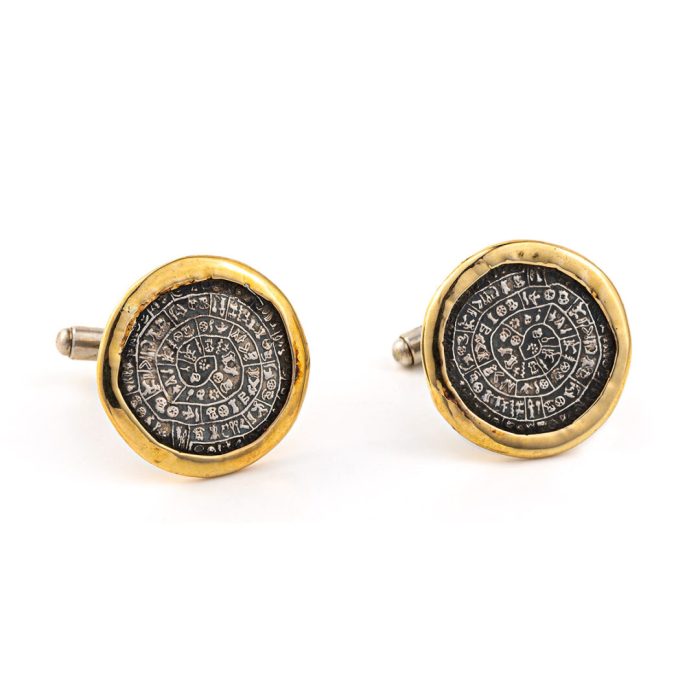 Phaistos Disc Cufflinks - 14K Gold and 925 Sterling Silver - Image 1