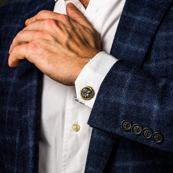 Athena Chalinitis Coin Cufflinks – 14K Gold and 925 Sterling Silver - Image 2