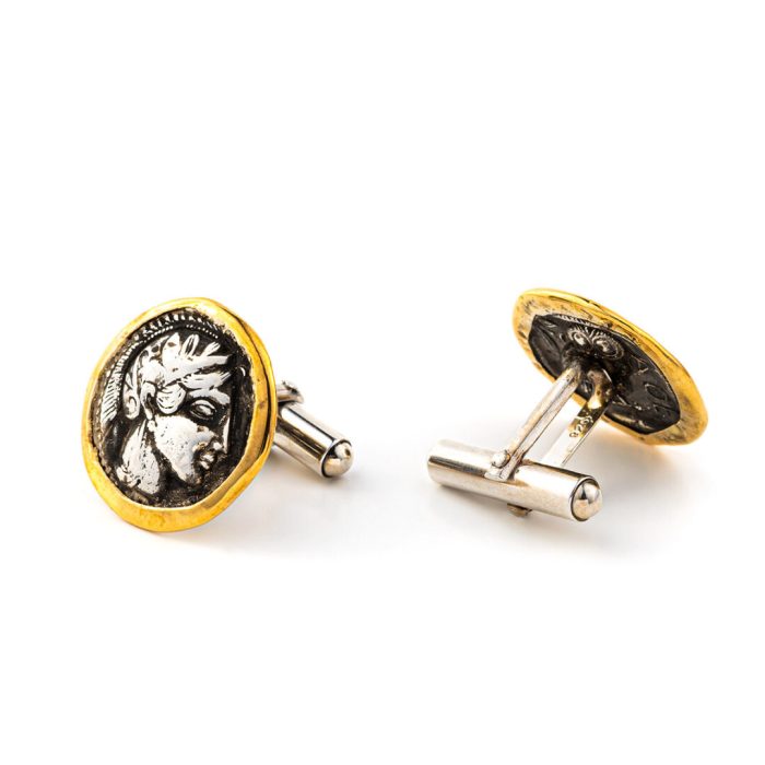 Greek Goddess Athena Coin Cufflinks – 14K Gold and 925 Sterling Silver - Image 3