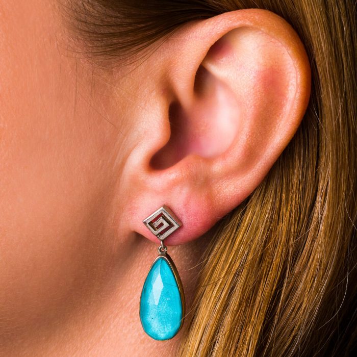 Amazonite Dangle Earrings – 18K Gold and Sterling Silver - Image 2