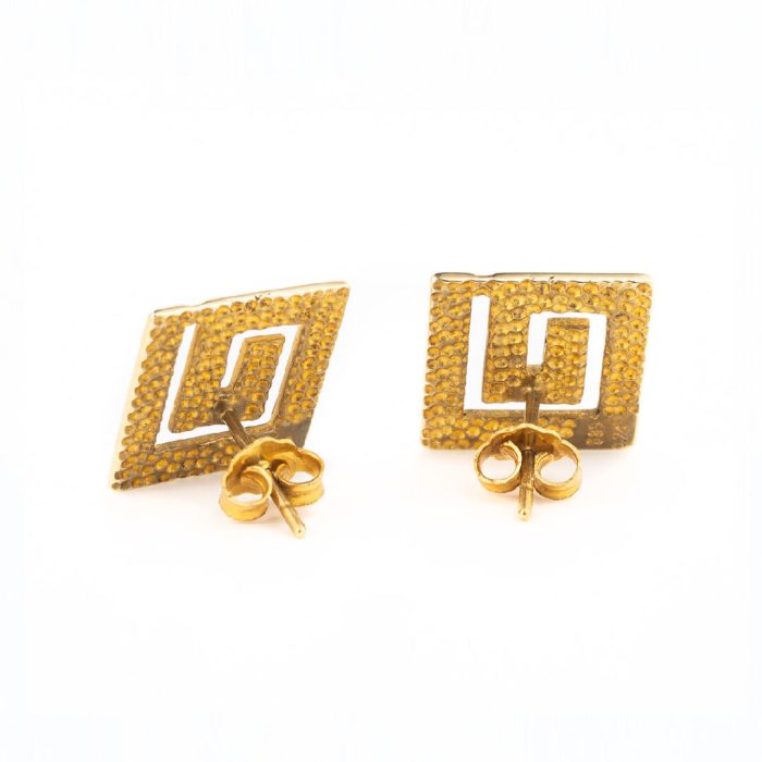 14k Gold Greek Key Meander Stud Earrings - Image 3