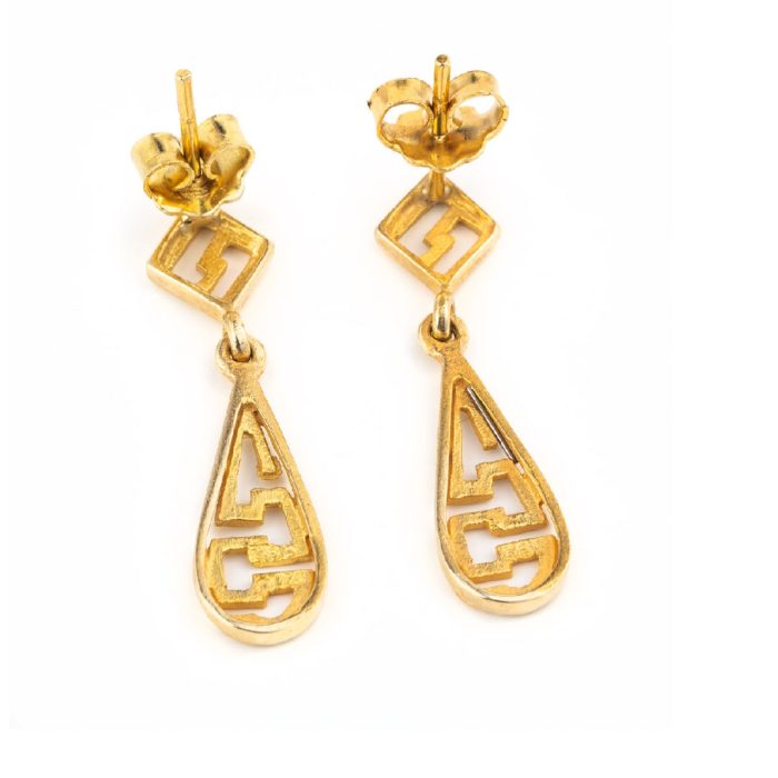 14K Gold Meander Dangling Earrings - Image 3